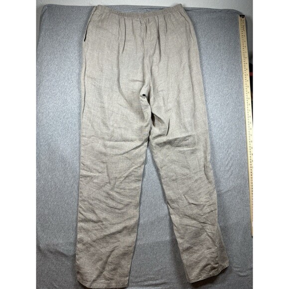 Women’s Flax 100% Linen Pants Small Beige Button Side Pocket - Picture 4 of 7